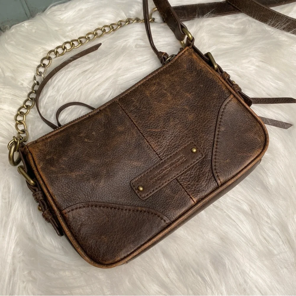 Marc New York Andrew Marc Brown Leather Crossbody Bag Multiple Zipper Pockets
